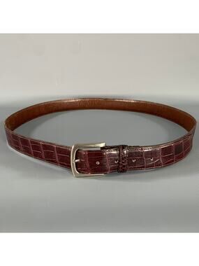 NO BRAND Brown Burgundy Alligator Embossed Leather Belt